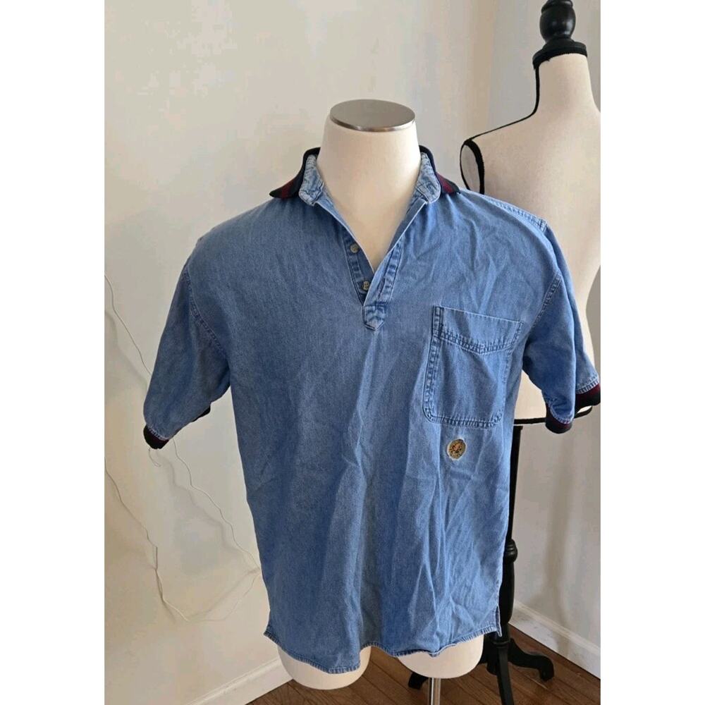 Vtg Vintage Denim Rugby Style Short Sleeve Blue Polo Shirt Mens Large